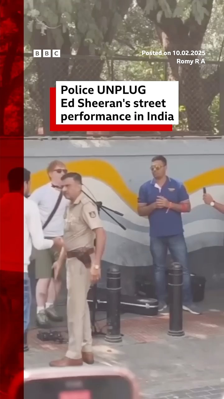 Police unplug Ed Sheeran's street performance in India. #India #EdSheeran #BBCNews